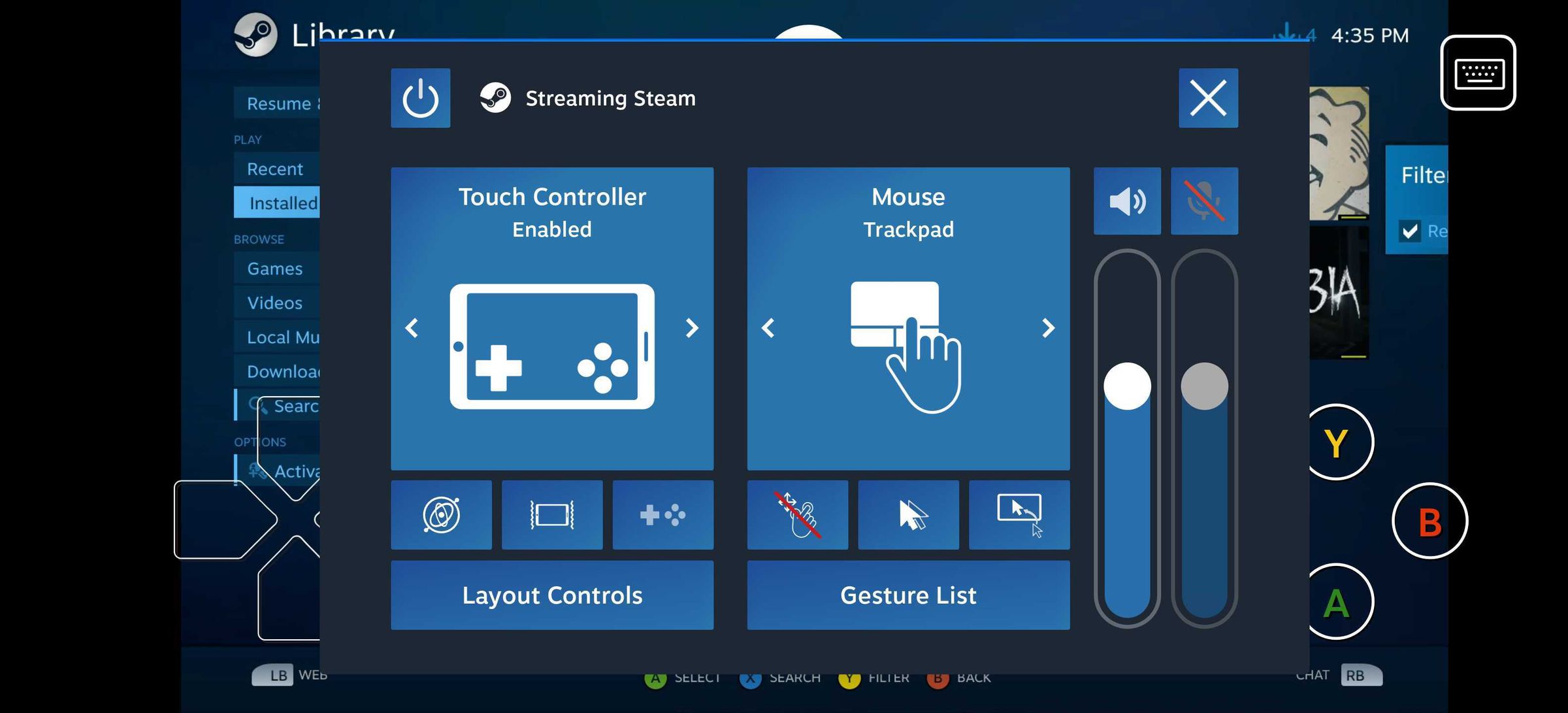 Tangkapan layar aplikasi Steam Link menunjukkan pengaturan pengontrol yang dapat disesuaikan.