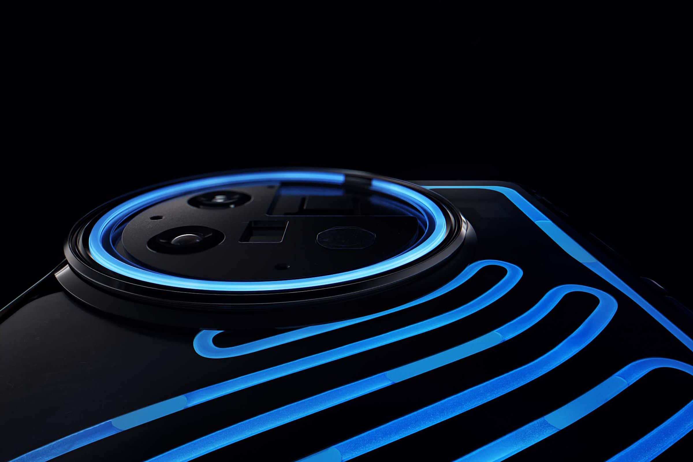 Perpipaan biru di bagian belakang konsep OnePlus 11.